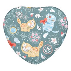 Cute Cat Background Pattern Heart Glass Fridge Magnet (4 Pack) by Ket1n9