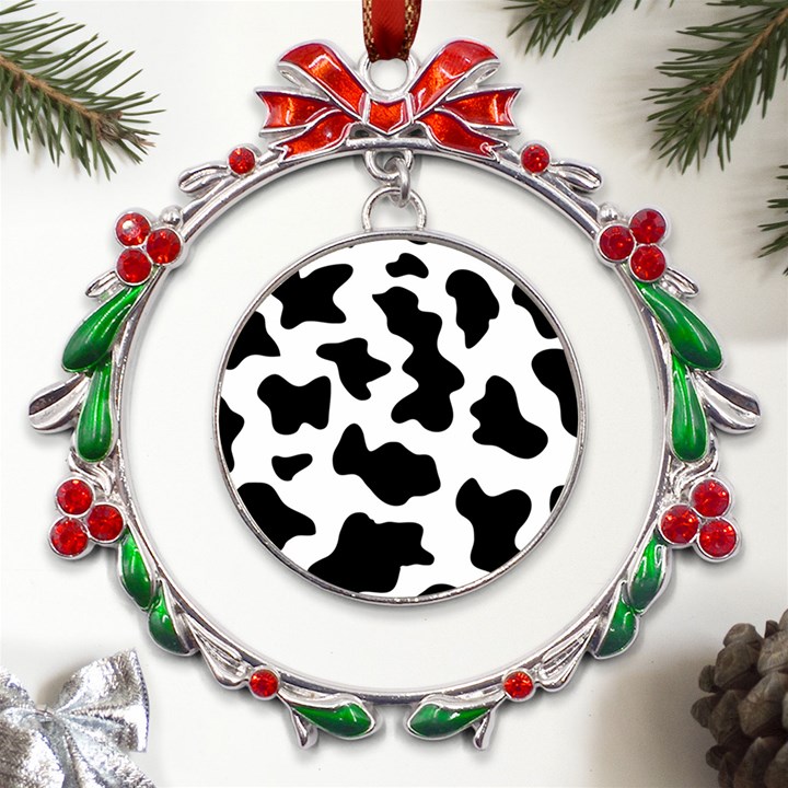 Animal-print-black-and-white-black Metal X mas Wreath Ribbon Ornament