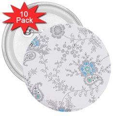 Traditional Art Batik Flower Pattern 3  Buttons (10 Pack)  by Ket1n9