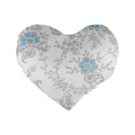 Traditional Art Batik Flower Pattern Standard 16  Premium Flano Heart Shape Cushions Front