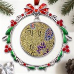 Traditional Art Batik Pattern Metal X mas Wreath Ribbon Ornament Front