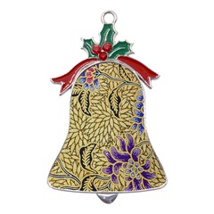 Traditional Art Batik Pattern Metal Holly Leaf Bell Ornament by Ket1n9