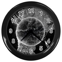 Space-universe-earth-rocket Wall Clock (black) by Ket1n9