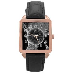 Space-universe-earth-rocket Rose Gold Leather Watch  by Ket1n9