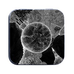 Space-universe-earth-rocket Square Metal Box (black) by Ket1n9