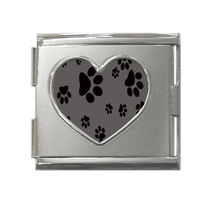 Dog-foodprint Paw Prints Seamless Background And Pattern Mega Link Heart Italian Charm (18mm)