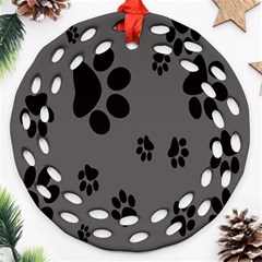 Dog-foodprint Paw Prints Seamless Background And Pattern Round Filigree Ornament (two Sides) by Ket1n9