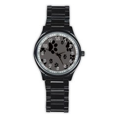 Dog-foodprint Paw Prints Seamless Background And Pattern Stainless Steel Round Watch by Ket1n9