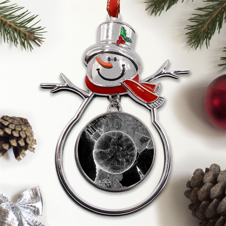 Space-universe-earth-rocket Metal Snowman Ornament