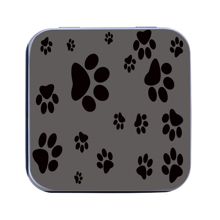 Dog-foodprint Paw Prints Seamless Background And Pattern Square Metal Box (Black)