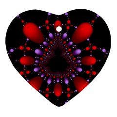 Fractal Red Violet Symmetric Spheres On Black Ornament (heart) by Ket1n9