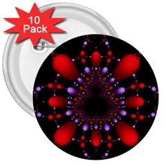 Fractal Red Violet Symmetric Spheres On Black 3  Buttons (10 Pack)  by Ket1n9