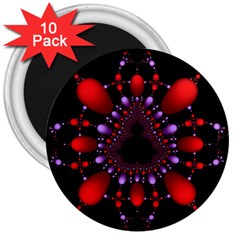 Fractal Red Violet Symmetric Spheres On Black 3  Magnets (10 Pack)  by Ket1n9