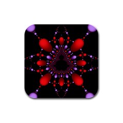 Fractal Red Violet Symmetric Spheres On Black Rubber Square Coaster (4 Pack) by Ket1n9