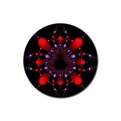 Fractal Red Violet Symmetric Spheres On Black Rubber Coaster (round) by Ket1n9