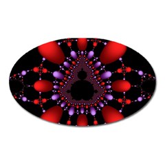 Fractal Red Violet Symmetric Spheres On Black Oval Magnet by Ket1n9