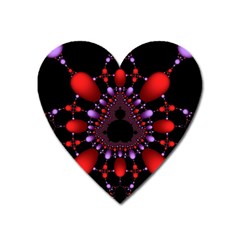 Fractal Red Violet Symmetric Spheres On Black Heart Magnet by Ket1n9