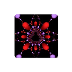 Fractal Red Violet Symmetric Spheres On Black Square Magnet by Ket1n9