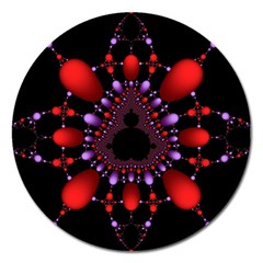 Fractal Red Violet Symmetric Spheres On Black Magnet 5  (round) by Ket1n9