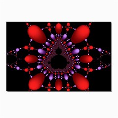 Fractal Red Violet Symmetric Spheres On Black Postcards 5  X 7  (pkg Of 10) by Ket1n9