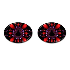 Fractal Red Violet Symmetric Spheres On Black Cufflinks (oval) by Ket1n9