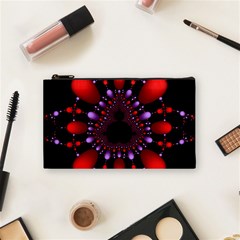 Fractal Red Violet Symmetric Spheres On Black Cosmetic Bag (small) by Ket1n9