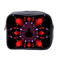 Fractal Red Violet Symmetric Spheres On Black Mini Toiletries Bag (two Sides) by Ket1n9