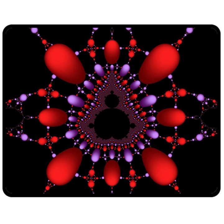 Fractal Red Violet Symmetric Spheres On Black Fleece Blanket (Medium)