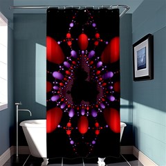 Fractal Red Violet Symmetric Spheres On Black Shower Curtain 36  X 72  (stall)  by Ket1n9