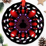 Fractal Red Violet Symmetric Spheres On Black Ornament (Round Filigree) Front