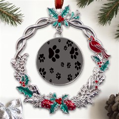 Dog-foodprint Paw Prints Seamless Background And Pattern Metal X mas Wreath Holly Leaf Ornament by Ket1n9