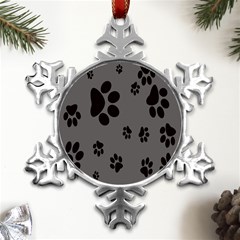 Dog-foodprint Paw Prints Seamless Background And Pattern Metal Small Snowflake Ornament by Ket1n9