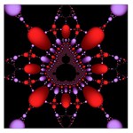 Fractal Red Violet Symmetric Spheres On Black Square Satin Scarf (36  x 36 ) Front