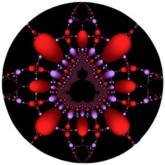 Fractal Red Violet Symmetric Spheres On Black Wooden Puzzle Round by Ket1n9