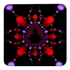 Fractal Red Violet Symmetric Spheres On Black Square Glass Fridge Magnet (4 Pack) by Ket1n9