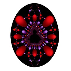 Fractal Red Violet Symmetric Spheres On Black Oval Glass Fridge Magnet (4 Pack) by Ket1n9