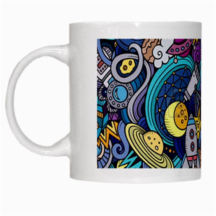 Cartoon-hand-drawn-doodles-on-the-subject-of-space-style-theme-seamless-pattern-vector-background White Mug