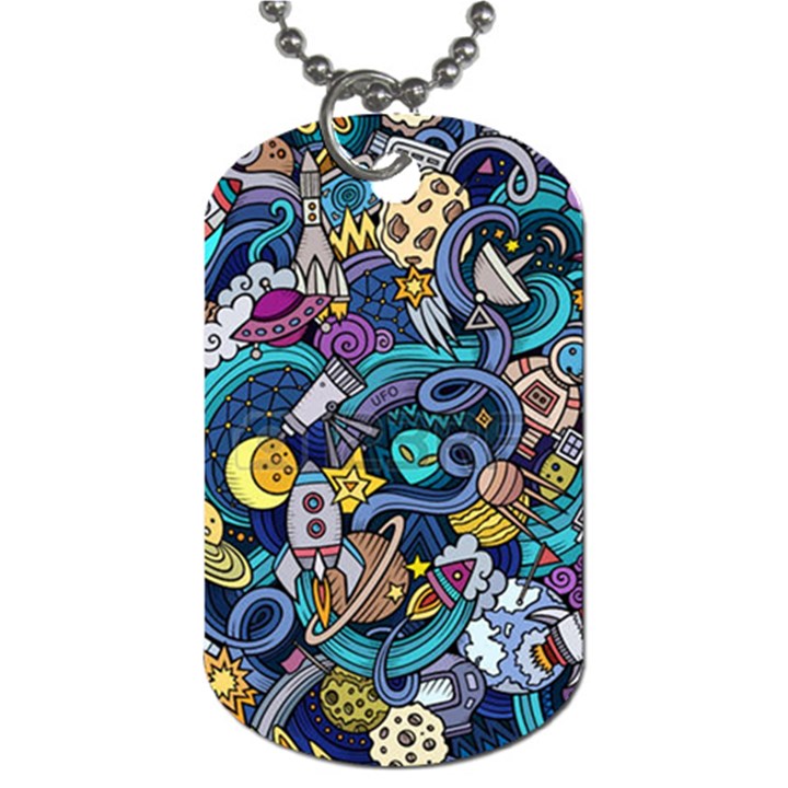 Cartoon-hand-drawn-doodles-on-the-subject-of-space-style-theme-seamless-pattern-vector-background Dog Tag (Two Sides)