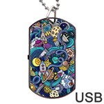 Cartoon-hand-drawn-doodles-on-the-subject-of-space-style-theme-seamless-pattern-vector-background Dog Tag USB Flash (Two Sides) Front