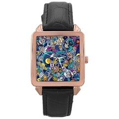 Cartoon-hand-drawn-doodles-on-the-subject-of-space-style-theme-seamless-pattern-vector-background Rose Gold Leather Watch  by Ket1n9