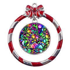 Network-nerves-nervous-system-line Metal Red Ribbon Round Ornament