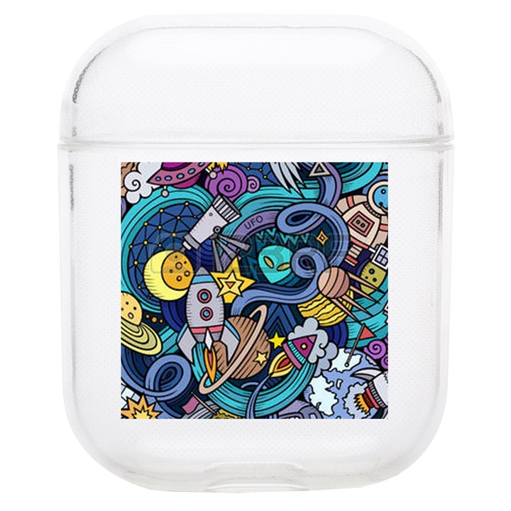 Cartoon-hand-drawn-doodles-on-the-subject-of-space-style-theme-seamless-pattern-vector-background AirPods 1/2 Case