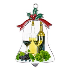 White-wine-red-wine-the-bottle Metal Holly Leaf Bell Ornament