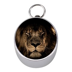 African-lion-mane-close-eyes Mini Silver Compasses by Ket1n9