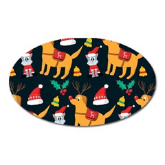 Funny Christmas Pattern Background Oval Magnet by Ket1n9