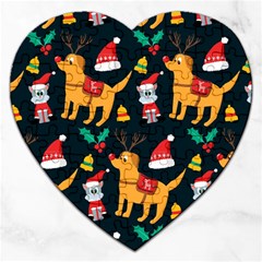 Funny Christmas Pattern Background Jigsaw Puzzle (heart) by Ket1n9