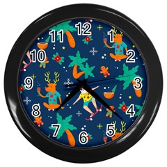 Colorful Funny Christmas Pattern Wall Clock (black) by Ket1n9