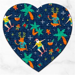 Colorful Funny Christmas Pattern Jigsaw Puzzle (heart) by Ket1n9