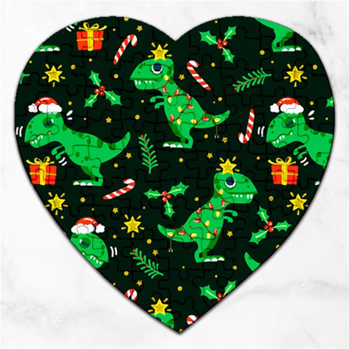 Christmas Funny Pattern Dinosaurs Jigsaw Puzzle (Heart)