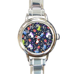 Colorful Funny Christmas Pattern Round Italian Charm Watch by Ket1n9